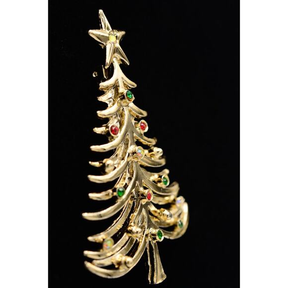 Tancer II Vintage Christmas Tree Pin Brooch Rhinestone Crystal Signed 80s BinAC - Picture 3 of 12